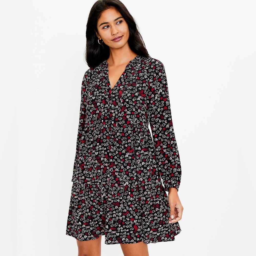 LOFT Heart Tie Neck Swing Dress